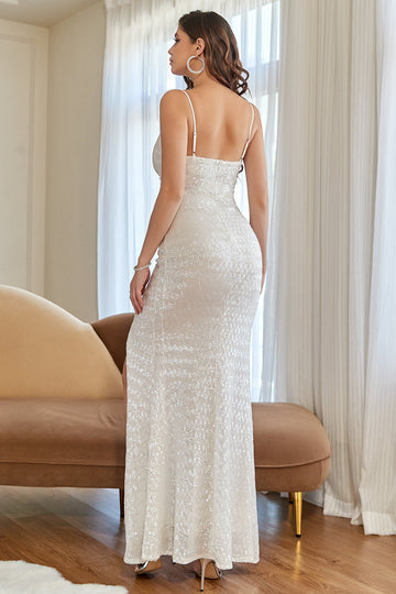 Hvid havfrue pailletter Gallakjole med slids